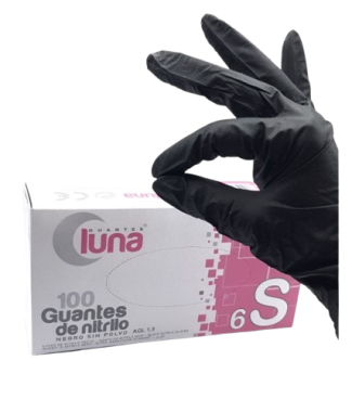 Luna Luvas Nitrilo Negro S/ Po "S" 100un Ref.G801           